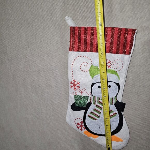 Penguin With Gift Handmade Felt Christmas Stocking Holiday Decor Never Used - Picture 3 of 5